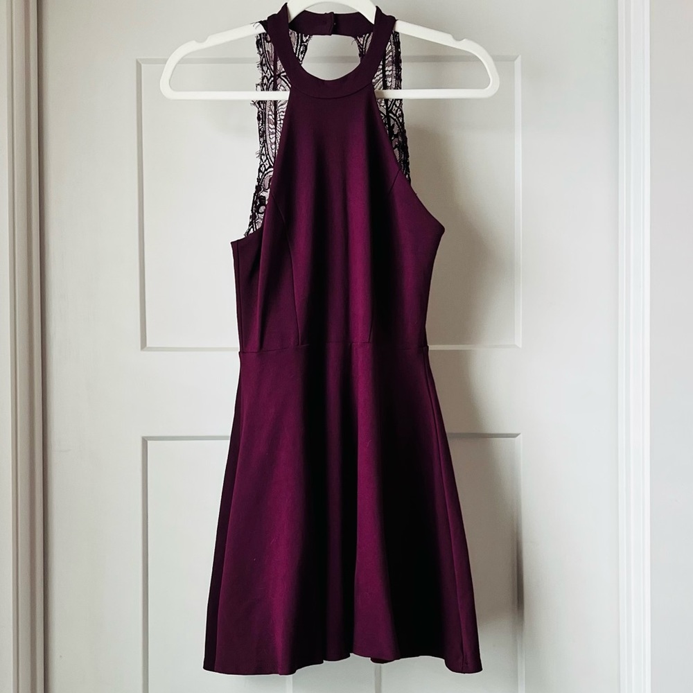 Lulu’s dress. Size small. Eggplant color with lace detailing on the back.